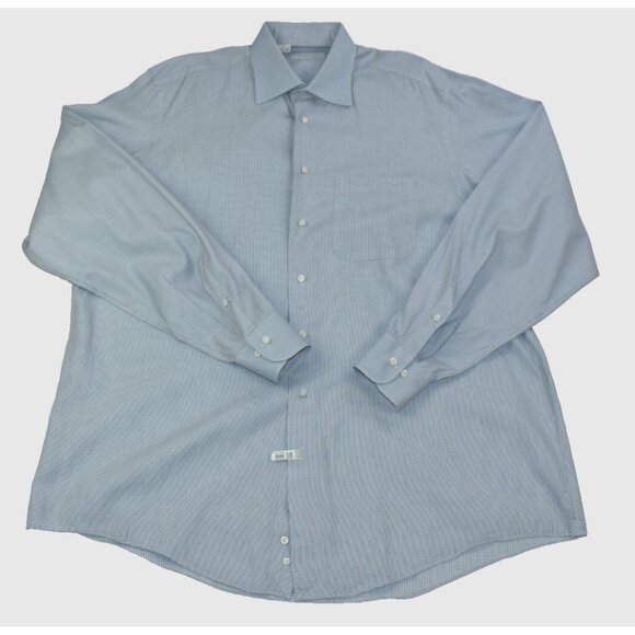 Ermenegildo Zegna Dress Men's Shirt Size 16.5 42 XXL Blue Square Woven Button Up - Picture 1 of 12